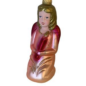 RARE Vintage Pink Blown Mercury Glass Angel Christmas Ornament Hand Painted